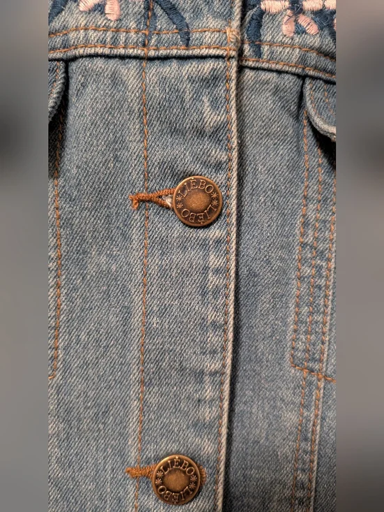 Leibo Embroidered Floral Denim Jacket - Blue - Picture 3 of 9